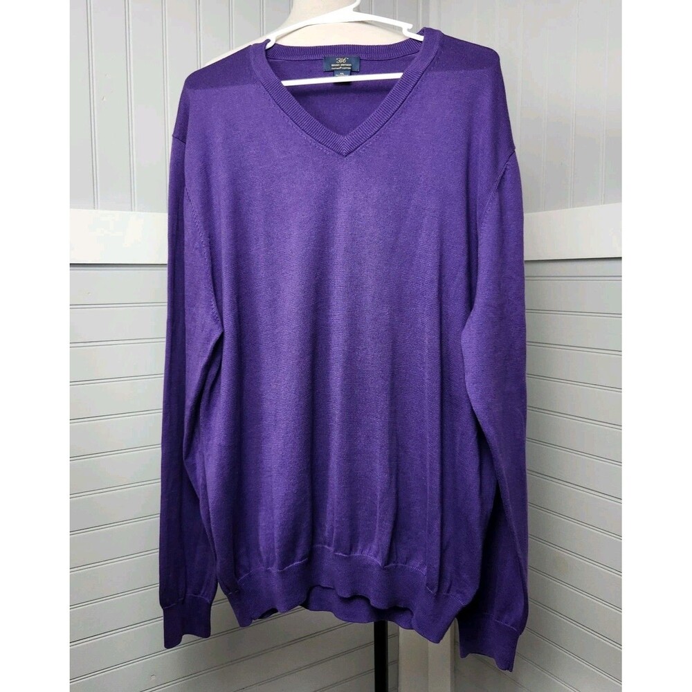 Brooks Brother 346 V-Neck Knit Pullover Purple Mens XL Supima Cotton Old Money